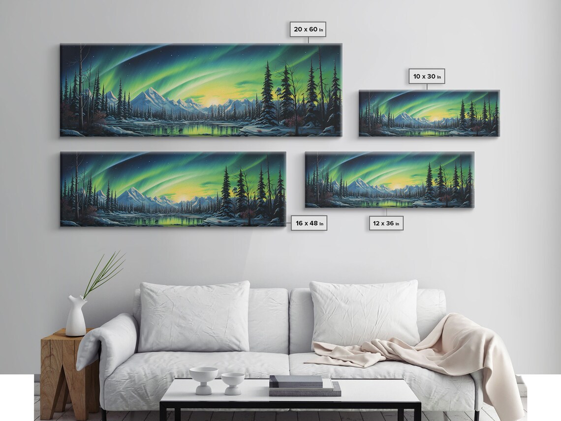 Aurora Borealis Framed Print Beautiful Alaskan Winter Landscape Painting Moody Art Unique Wall Art - Image 2