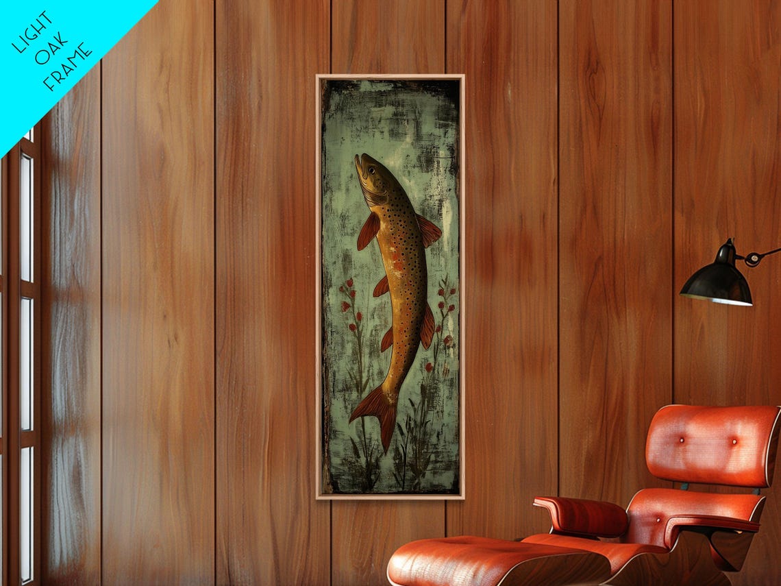 Leaping Brown Trout Vintage Rustic Fishing Wall Decor Poster - Image 3