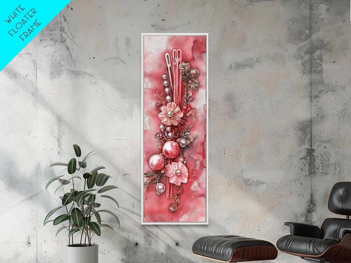 Pink Pearl Hair Accessories Watercolor Elegant Feminine Wall Art