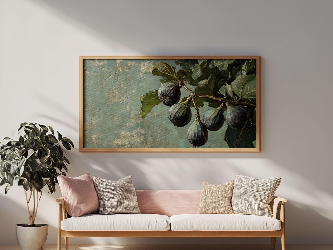 Ripe Purple Figs Branch Vintage Botanical Oil Painting Art Print