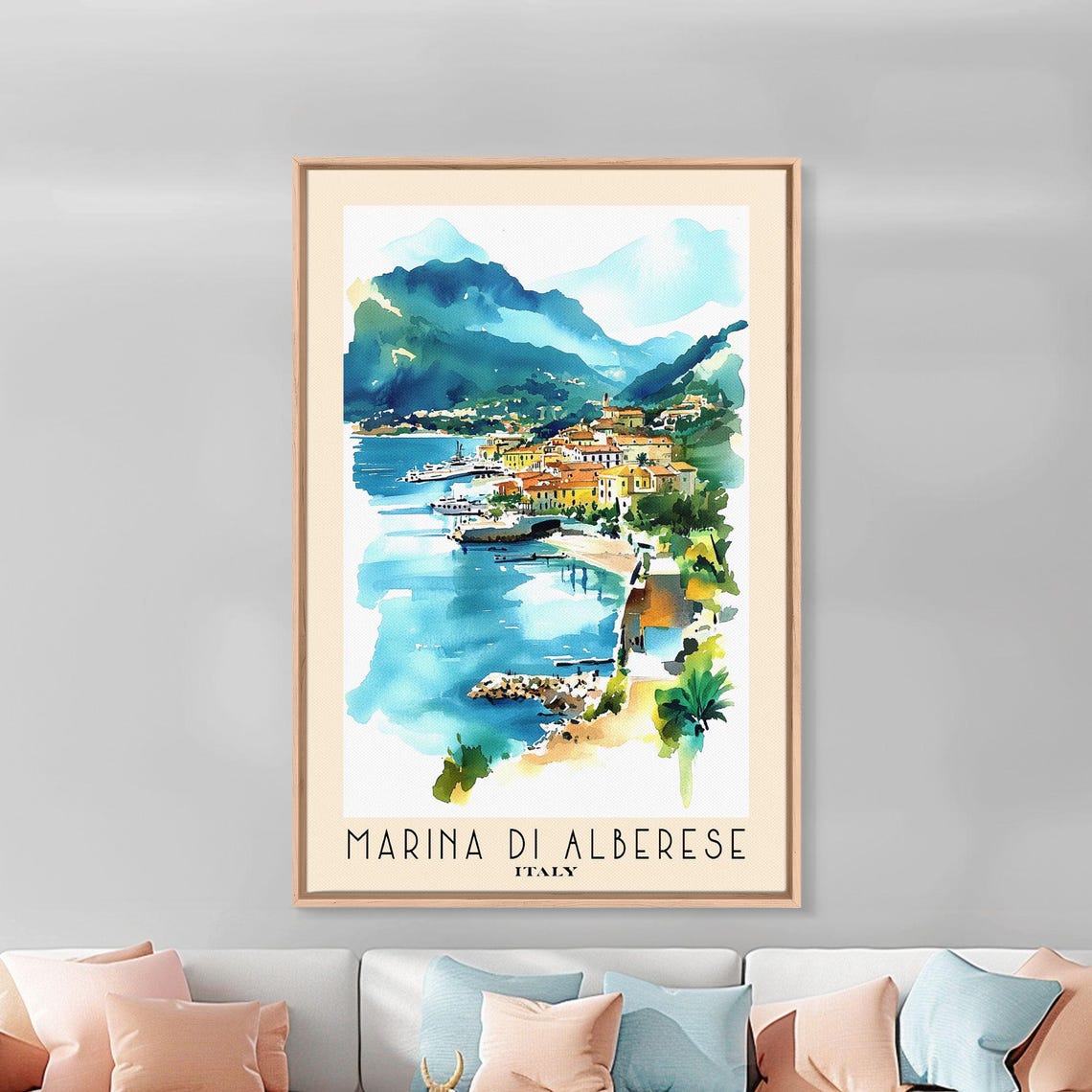 Marina di Alberese Italy Harbor Town Mountain Coast Watercolor Poster - Image 3