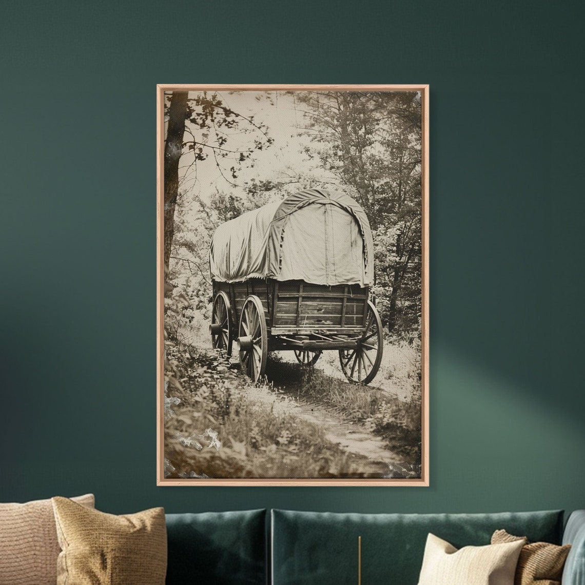 Pioneer Covered Wagon Forest Trail Sepia Vintage Antique Wall Poster