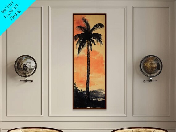 Framed Print Moody Palm Tree Painting Sunset Coastal Wall Art Rustic Decor Tropical Living Room Above Sofa Art Bedroom Art Print