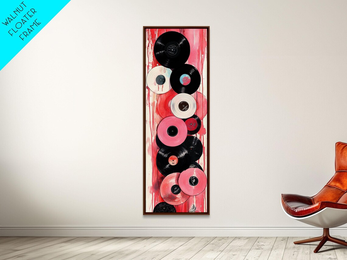 Pink Black And White Vinyl Records Stacked Retro Music Wall Art - Image 4