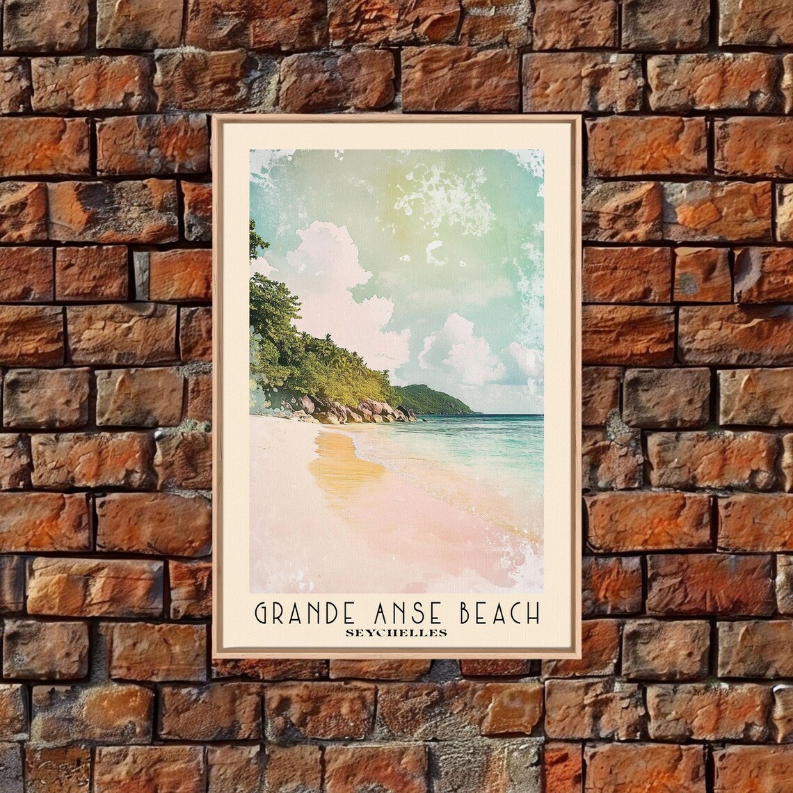 Grande Anse Beach Seychelles Pink Sand Granite Boulders Watercolor Poster - Image 5