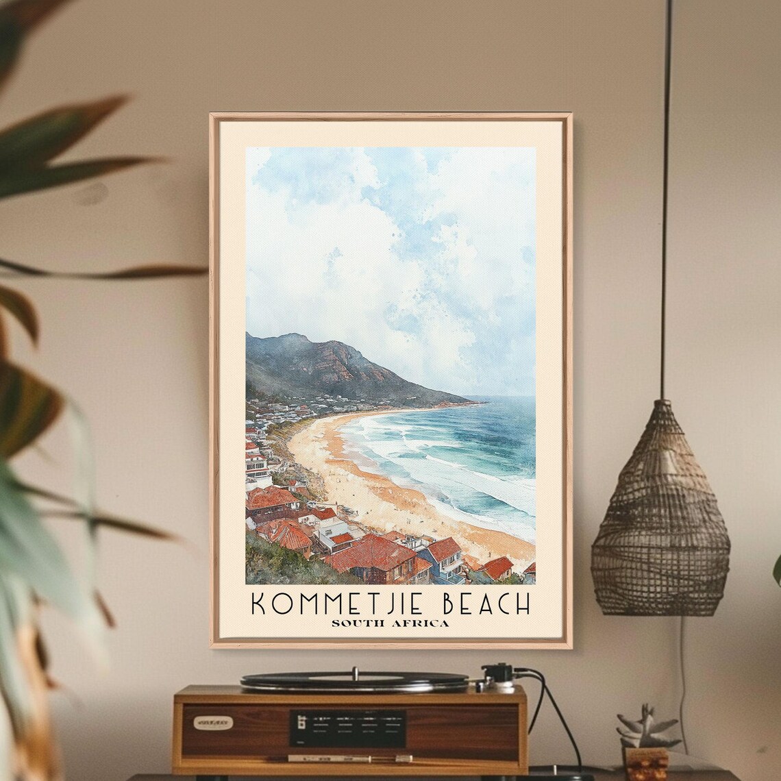 Kommetjie Beach South Africa Surf Town Mountain View Watercolor Poster