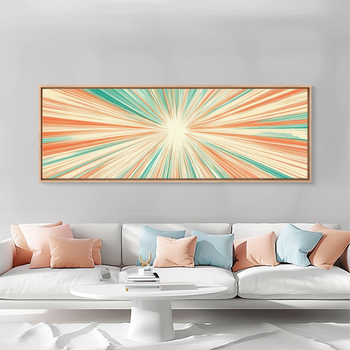 Mid Centery Modern Print Framed Mcm Style Wall Art Orange And Green Star Burst Art Deco Modern Art Above Sofa Decor - Image 5