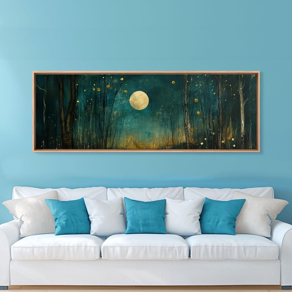 Dark Fantasy Forest At Midnight Framed Print Panoramic Wall Art Extra Wide Mystical Midnight In The Evil Forest Painting - Image 6