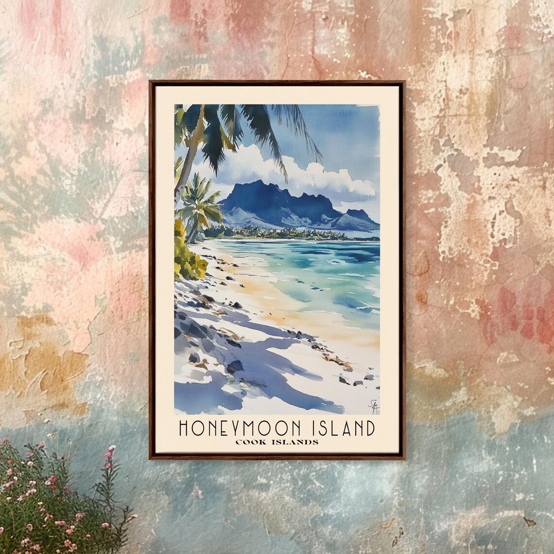 Honeymoon Island Cook Islands White Sand Lagoon Mountain View Poster - Image 4