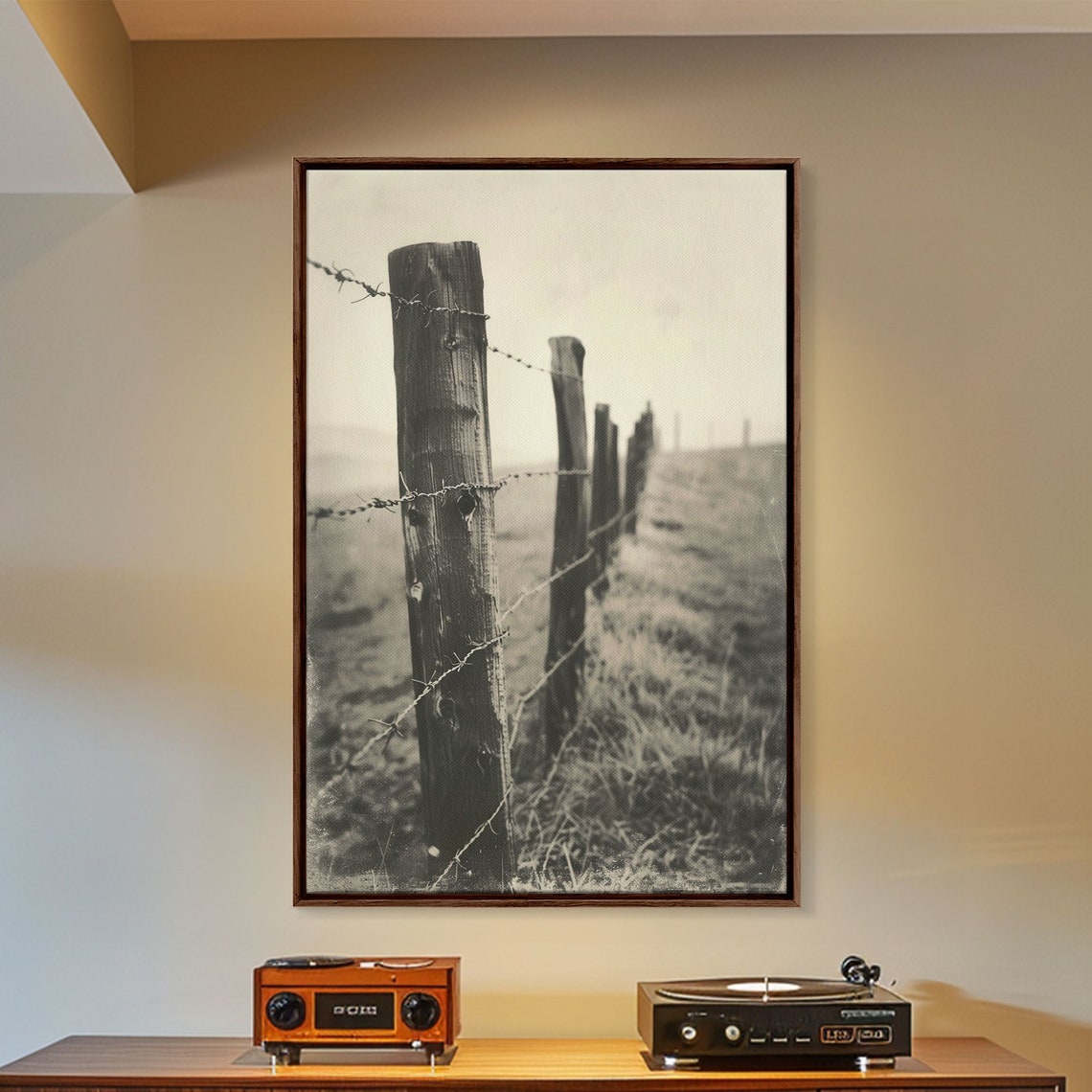 Rustic Barbed Wire Fence Sepia Photography Vintage Western Art Poster - Image 2