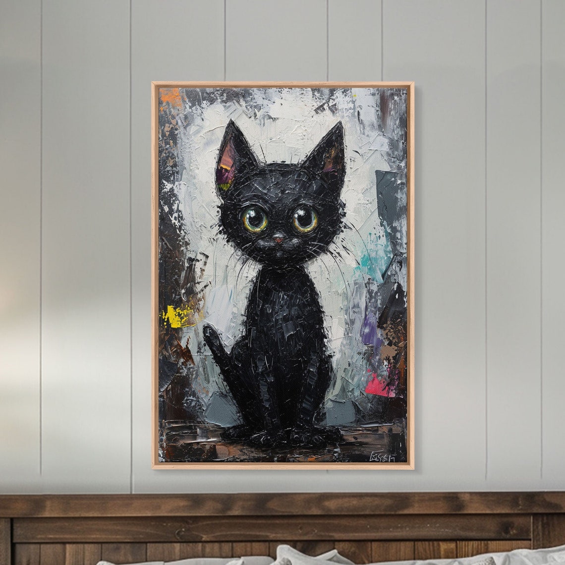 Abstract Black Cat Framed Print Cat Lover Art Cute Cat Printed On Black Cat Textured Wall Art Gift For Cat Lover