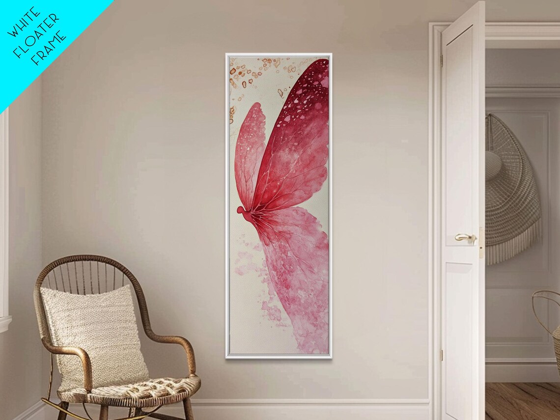 Pink Butterfly Wing Close Up Watercolor Gold Accent Art Poster - Image 4
