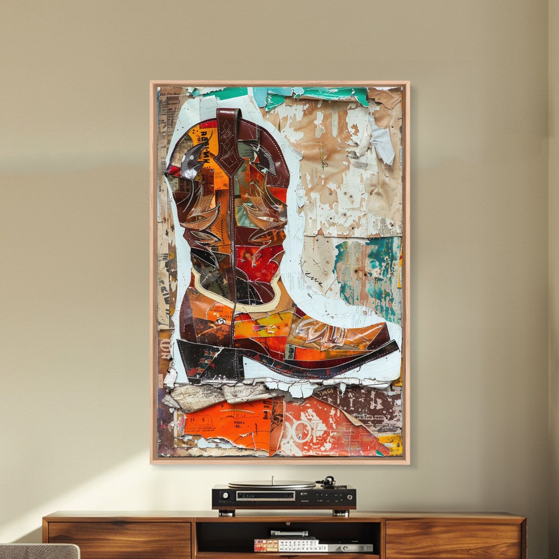 Vintage Western Boot Collage Art On Distressed Background Poster - Image 5