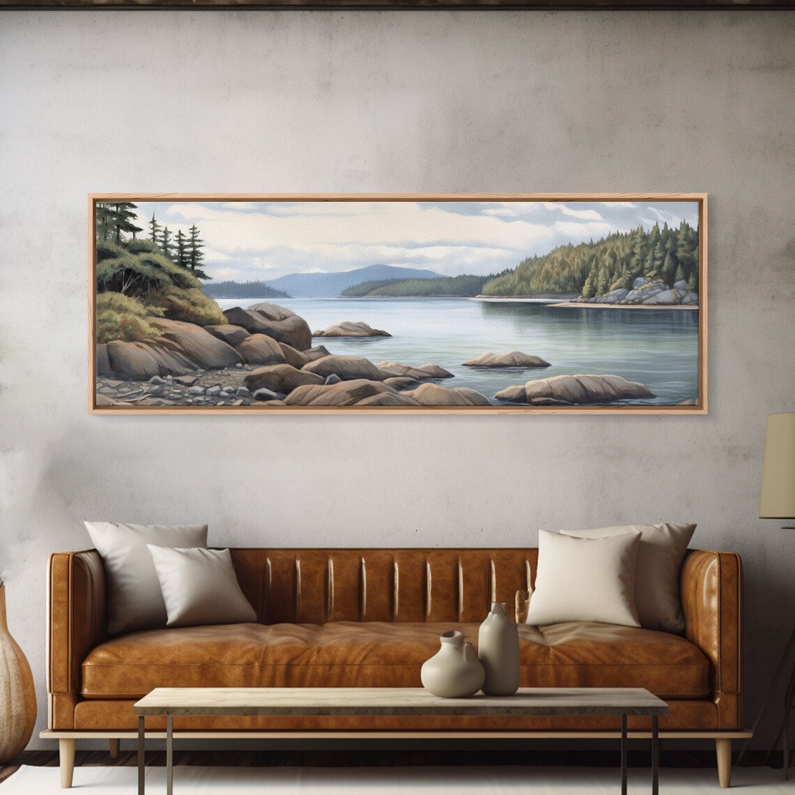 Colored Pencil Lake Riverbank Landscape Art Print