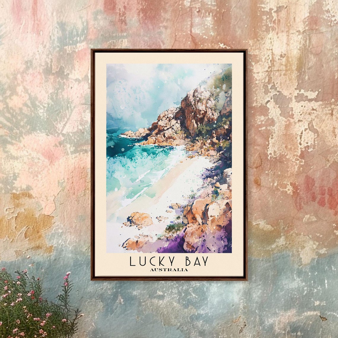 Lucky Bay Australia Rocky Headlands White Sand Surf Watercolor Poster - Image 5