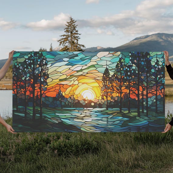 Sunset Art Abstract Nature Print Vibrant Art Mosaic Wall Art Wall Art Print Wall Hanging Landscape Art Unique Wall Decor