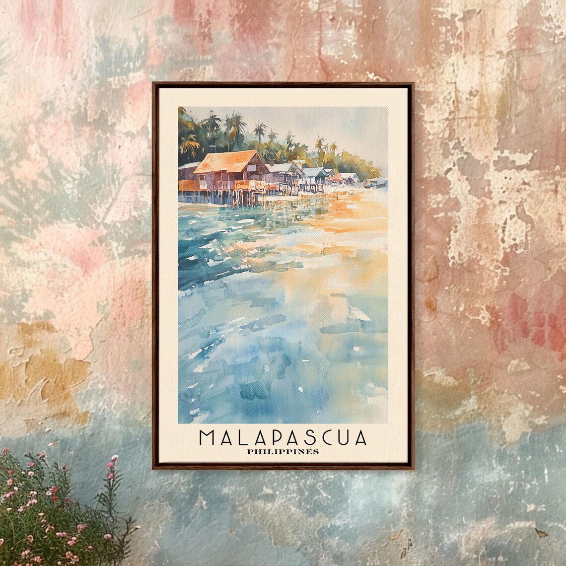 Malapascua Philippines Stilt Houses Over Sea Palm Trees Watercolor Poster - Image 5