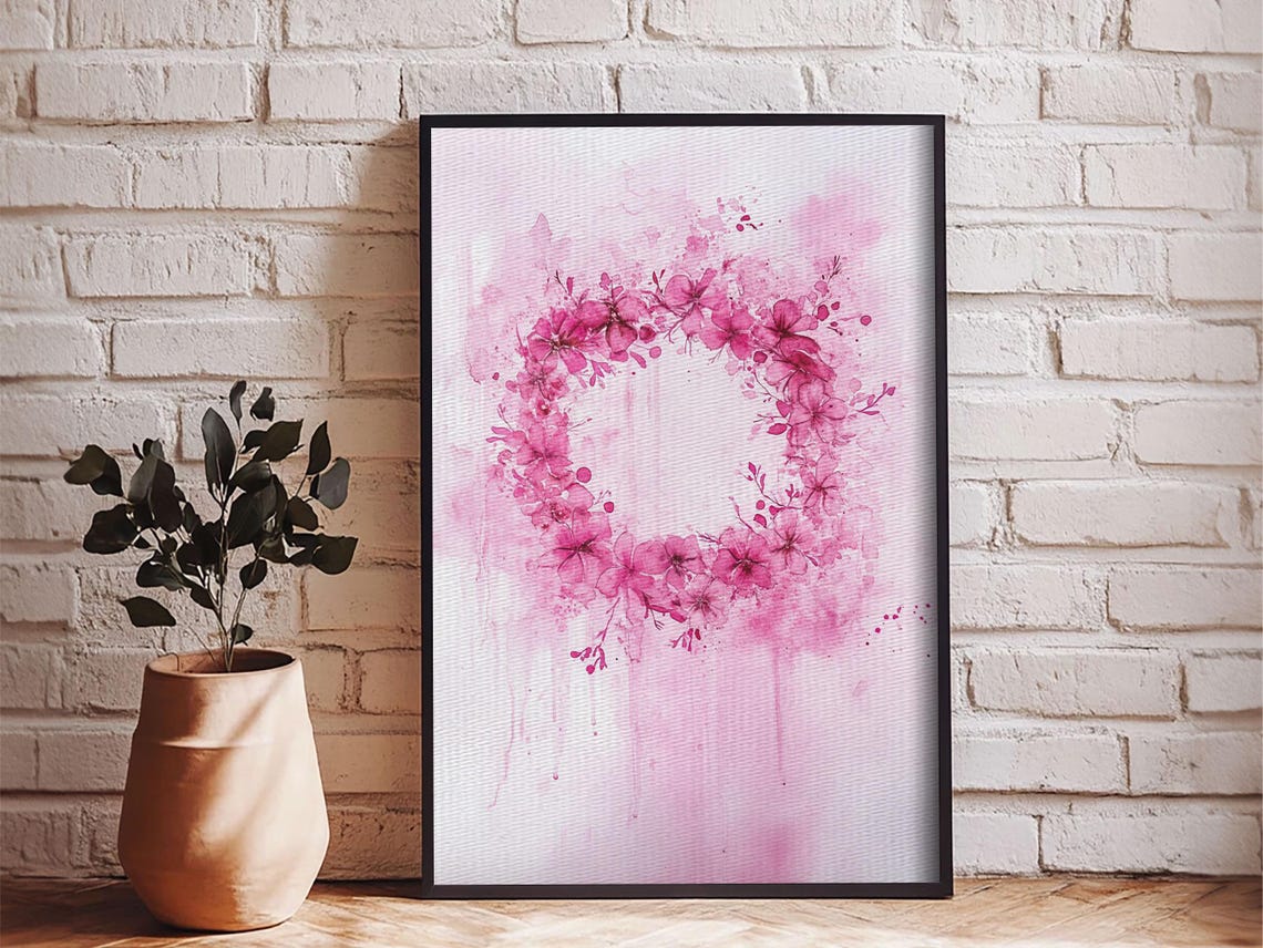 Pink Floral Wreath Watercolor Minimalist Blush Botanical Art Poster - Image 6