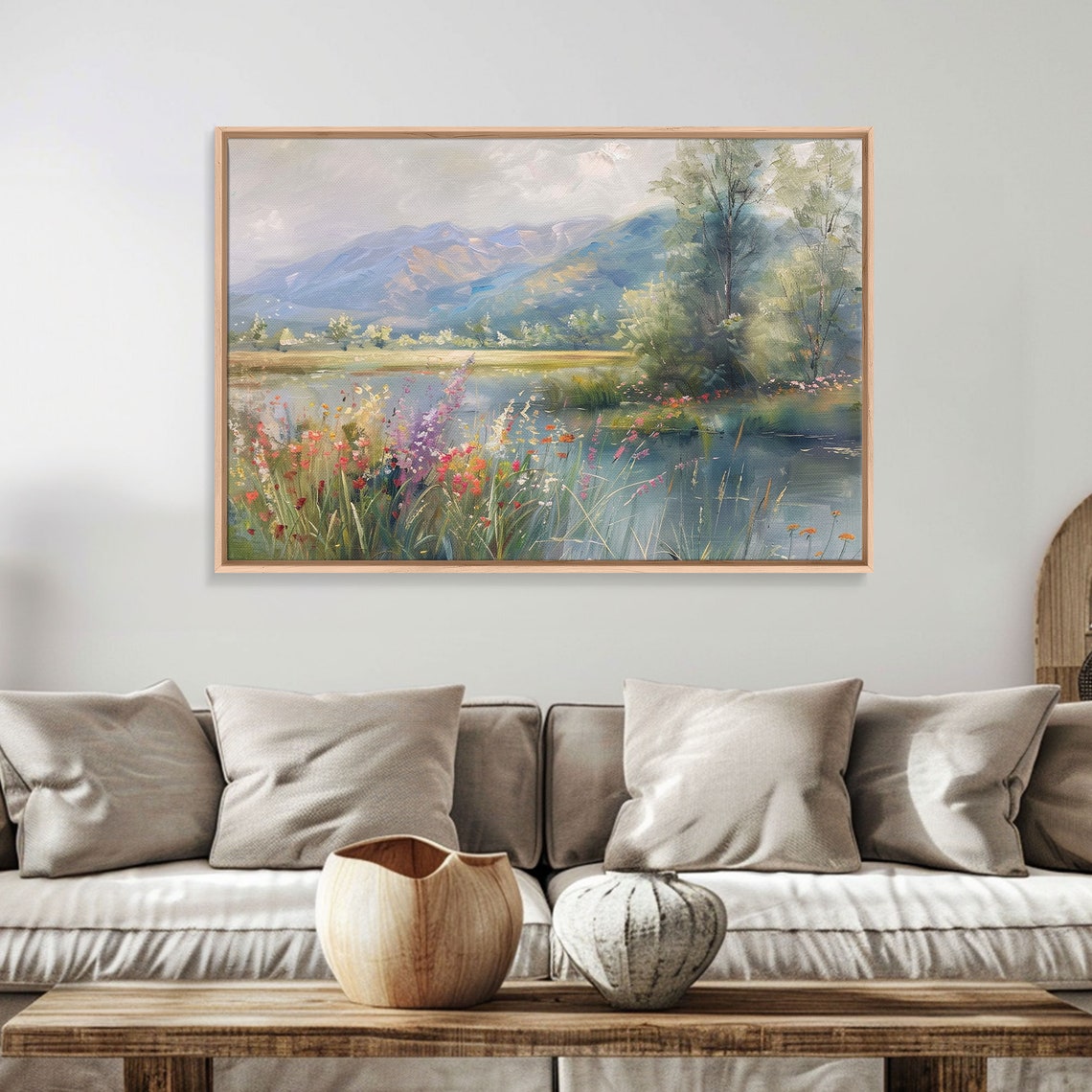 Mountain Lake Wildflower Meadow Impressionist Oil Painting Print - Image 5