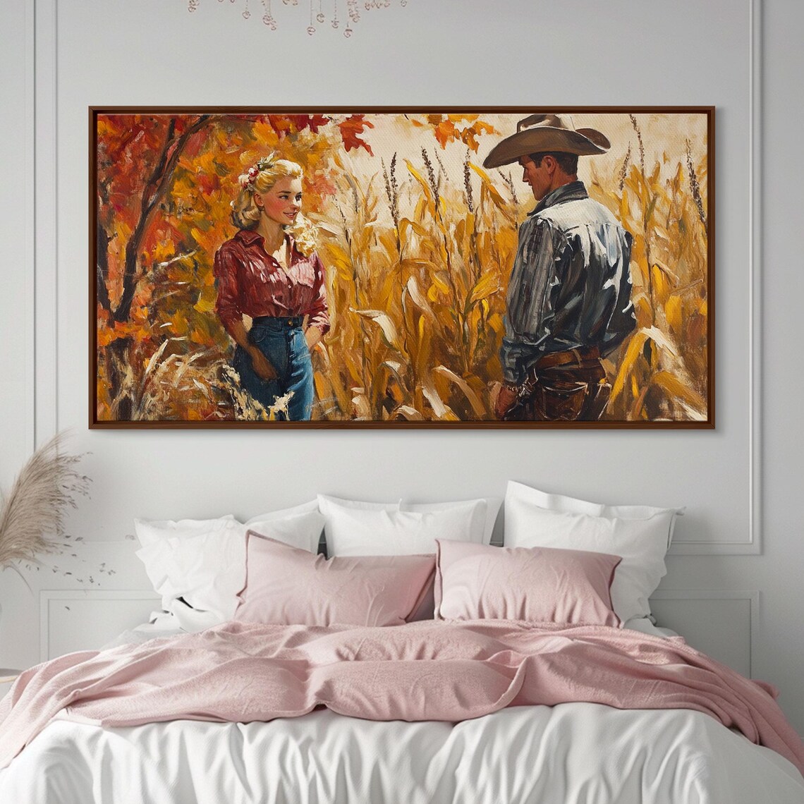 Cowboy Cowgirl Meeting In A Golden Autumn Cornfield Romance Poster - Image 3
