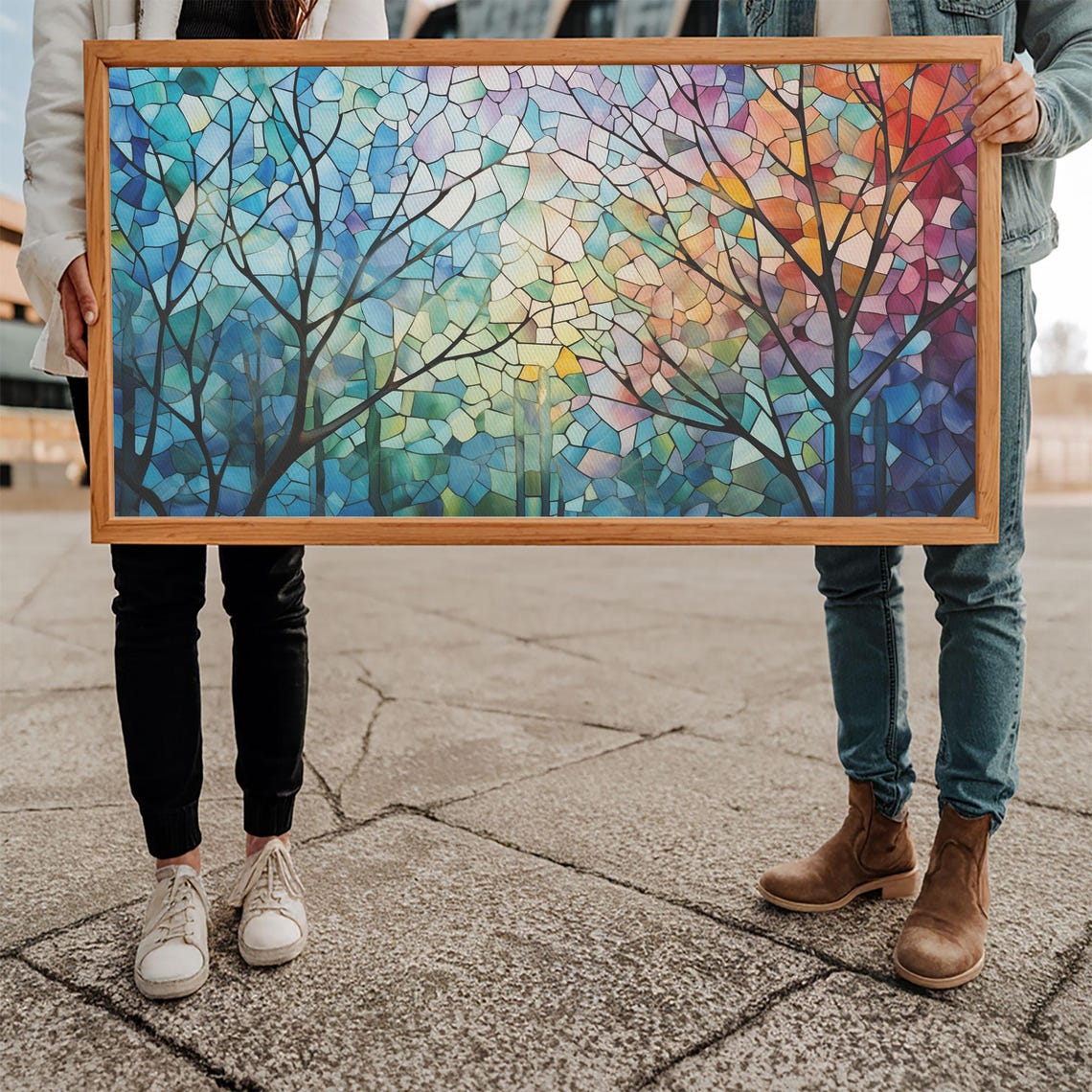 Stained Glass Tree Silhouettes Colorful Mosaic Sky Nature Poster - Image 5