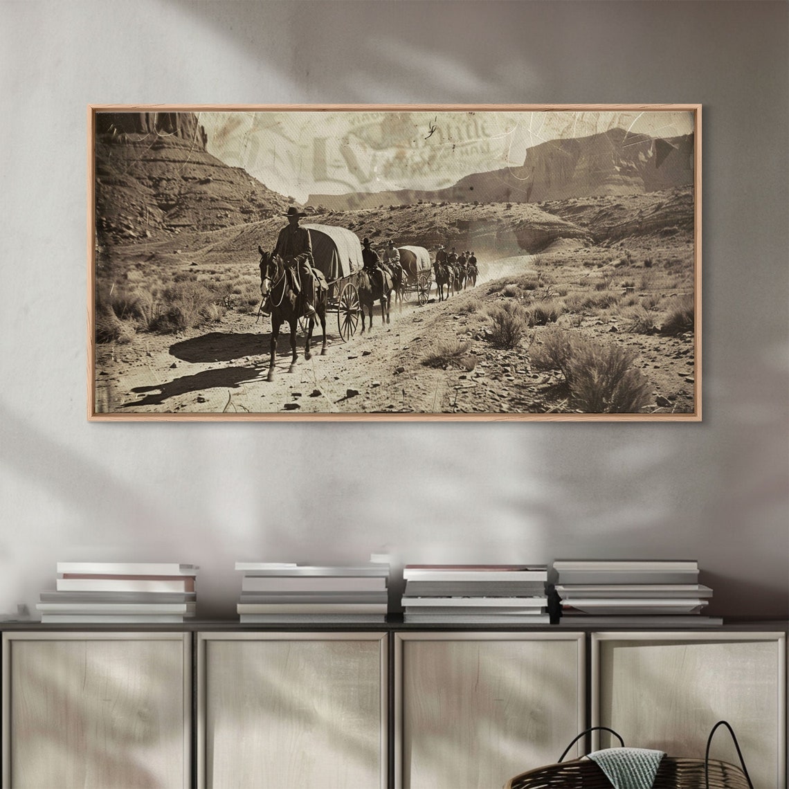 Western Wagon Train Crossing Desert Canyon Dusty Trail Sepia Print - Image 5