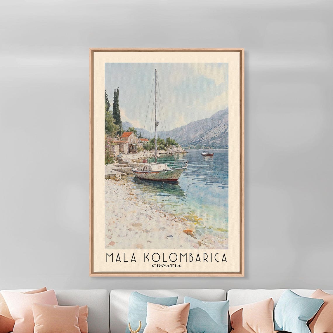 Mala Kolombarica Croatia Sailboat Harbor Pebble Shore Cypress Poster - Image 3