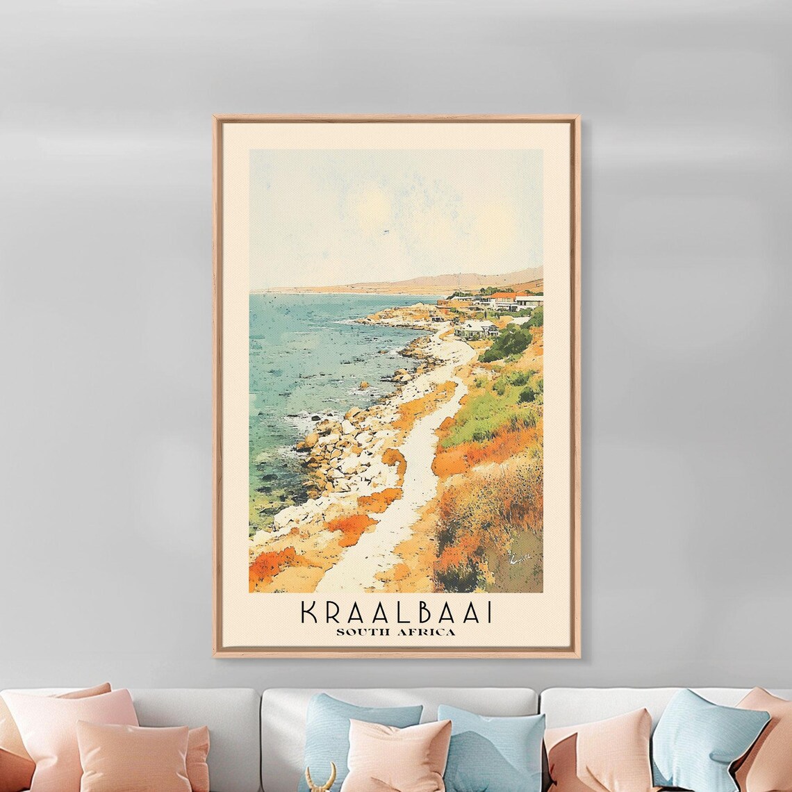 Kraalbaai South Africa Rocky Shore Orange Grass Coastal Watercolor Poster - Image 3