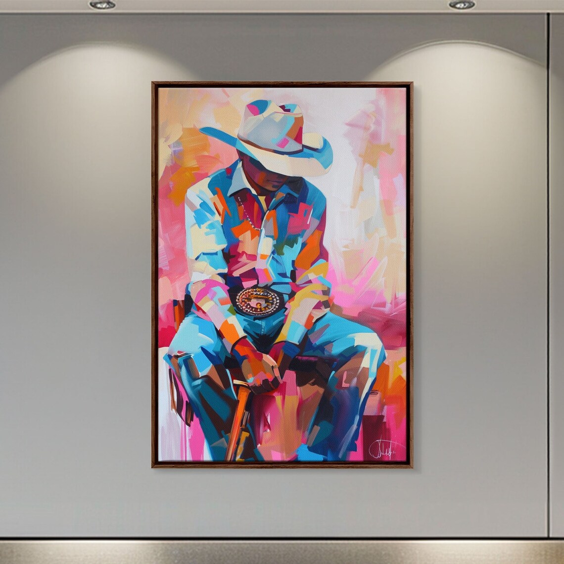 Cubist Cowboy Portrait Colorful Hat Abstract Western Art Wall Poster - Image 3