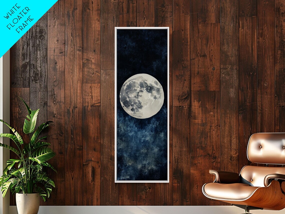 Full Moon Night Sky Glow Dark Blue Celestial Watercolor Wall Art - Image 6