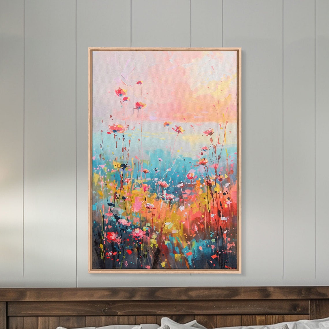Abstract Wildflower Field At Sunset Colorful Floral Art Poster
