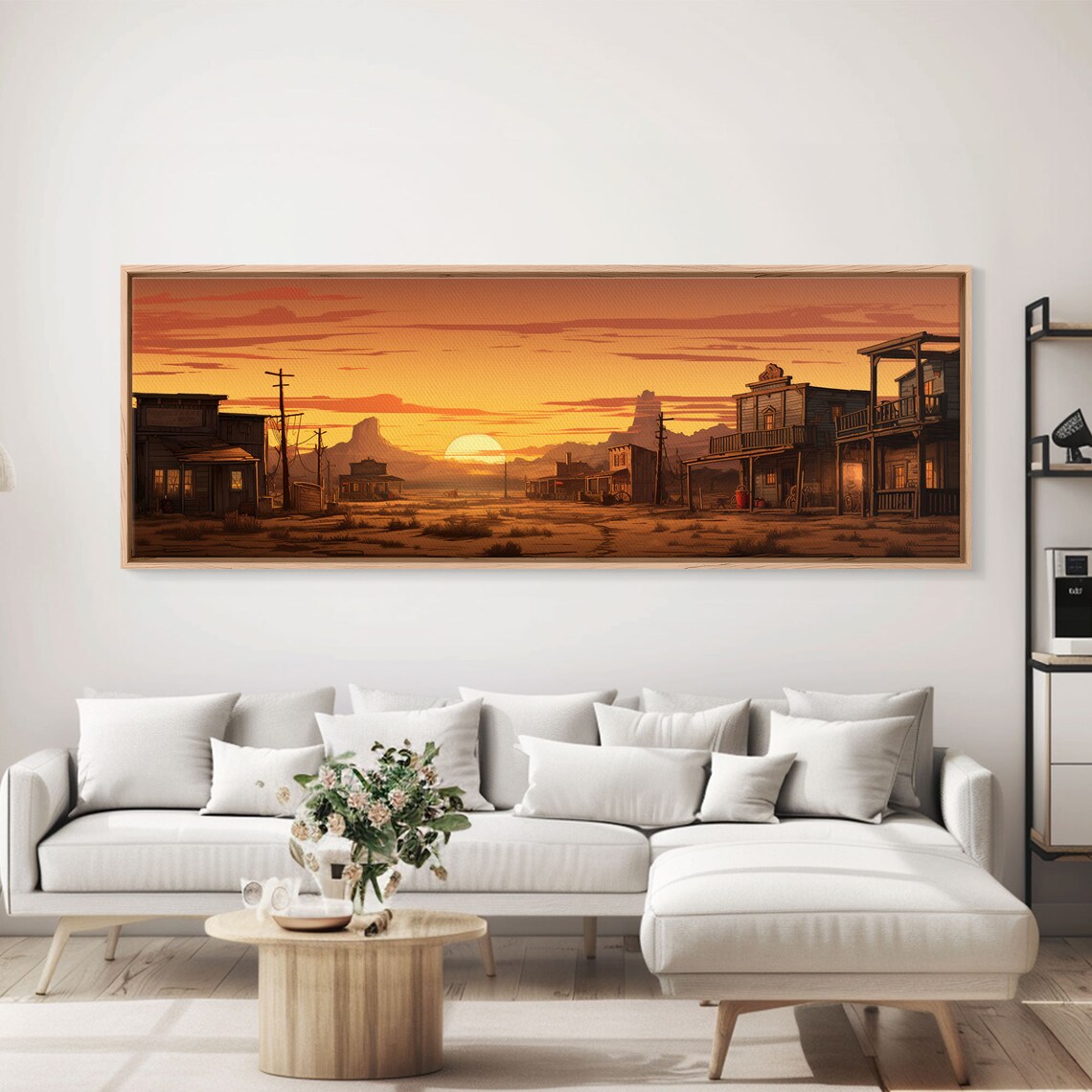 Abandoned Wild West Ghost Town Sunset Wooden Buildings Painting Poster - Image 3
