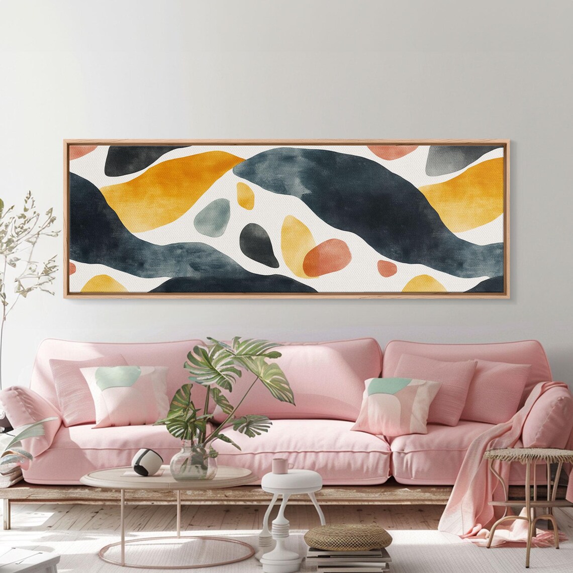 Abstract Watercolor Organic Shapes Navy Mustard Terracotta Art Print - Image 3