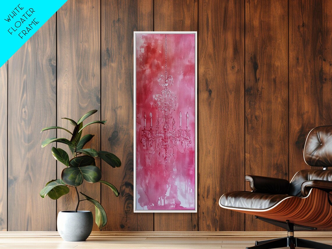 Pink Crystal Chandelier Line Art Watercolor Elegant Romantic Wall Art - Image 2