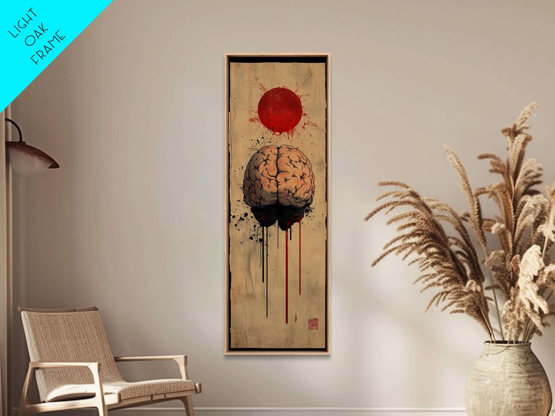 Japanese Ink Brain Art Red Sun Science Abstract Moody Wall Print - Image 3