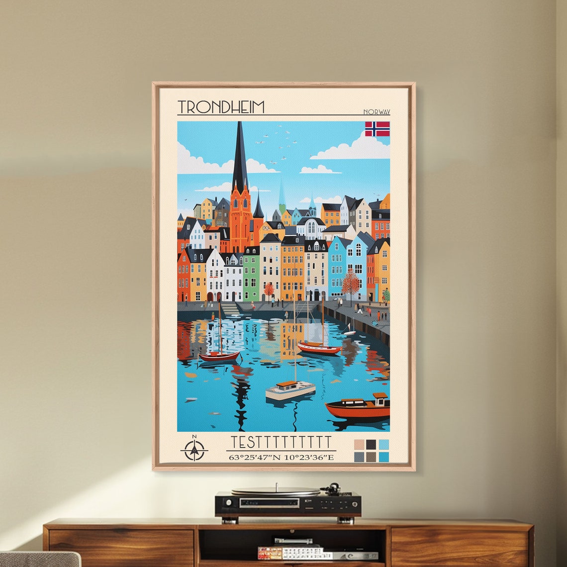 Trondheim Norway Colorful Harbor Wharf Houses View Travel Poster - Image 2