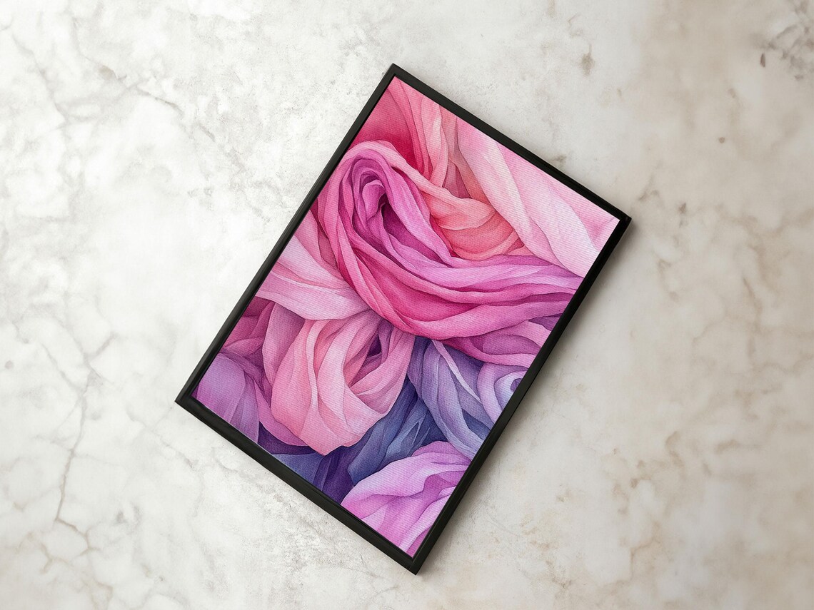 Rosy Pink Silk Fabric Swirls Abstract Watercolor Boho Wall Art Poster