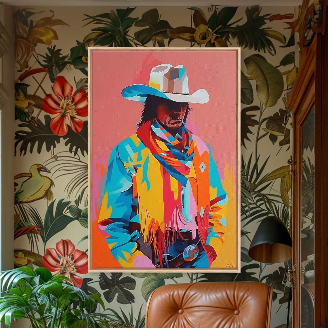 Modern Pop Art Cowboy With Scarf And Hat Colorful Wall Poster - Image 4
