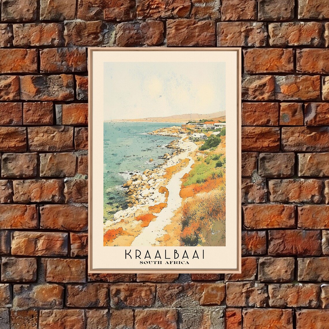 Kraalbaai South Africa Rocky Shore Orange Grass Coastal Watercolor Poster - Image 5