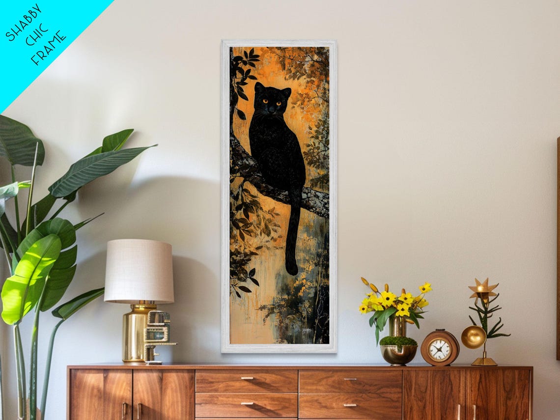 Black Panther on Tree Branch Golden Jungle Big Cat Night Wall Art - Image 4