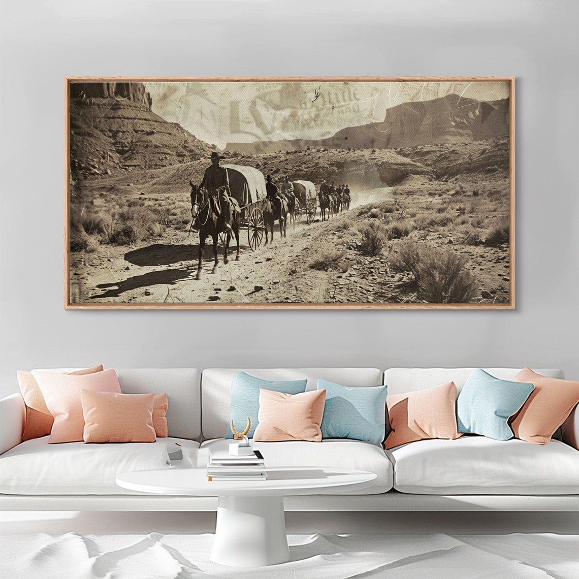 Western Wagon Train Crossing Desert Canyon Dusty Trail Sepia Print - Image 2