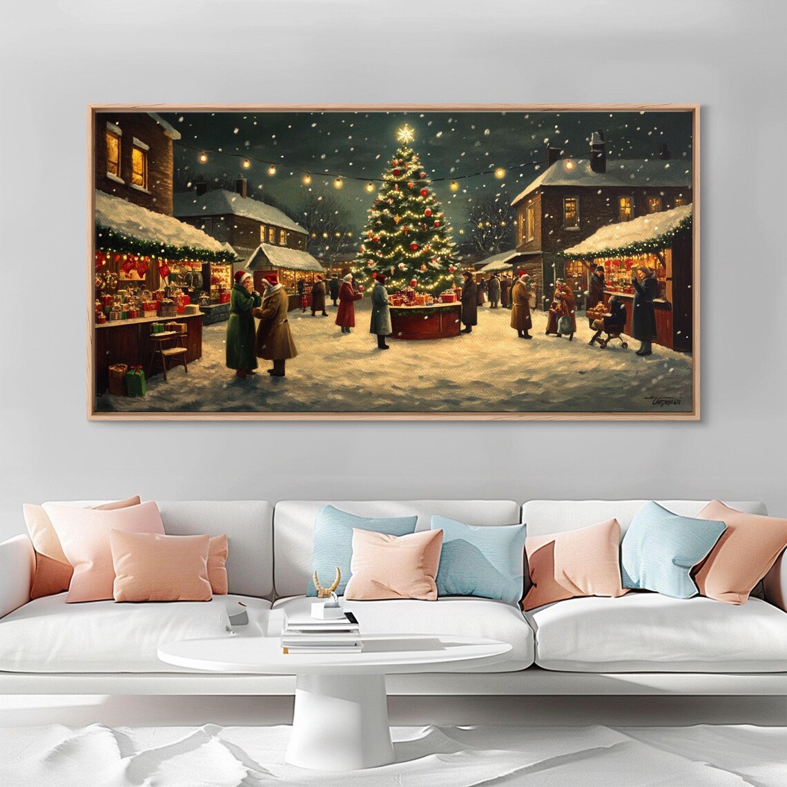 Vintage Christmas Village Market Scene Art Print - Image 3