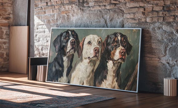 Cute Hunting Dogs Framed Print Hunting Dogs Oil Painting Modern Farmhouse Traditional Home Decor Rustic Wall Art Dog Lover Gift