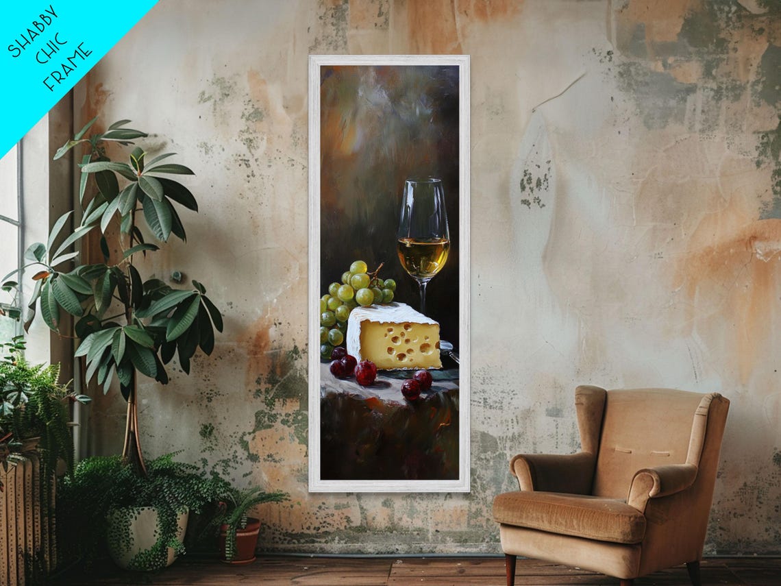 White Wine Glass Swiss Cheese and Grapes Still Life Art Print
