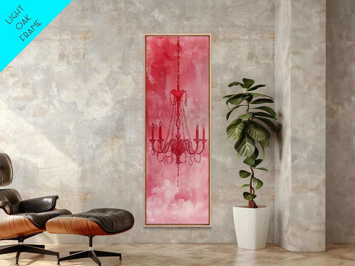 Red Chandelier Silhouette Pink Wash Dramatic Romantic Art Poster - Image 4