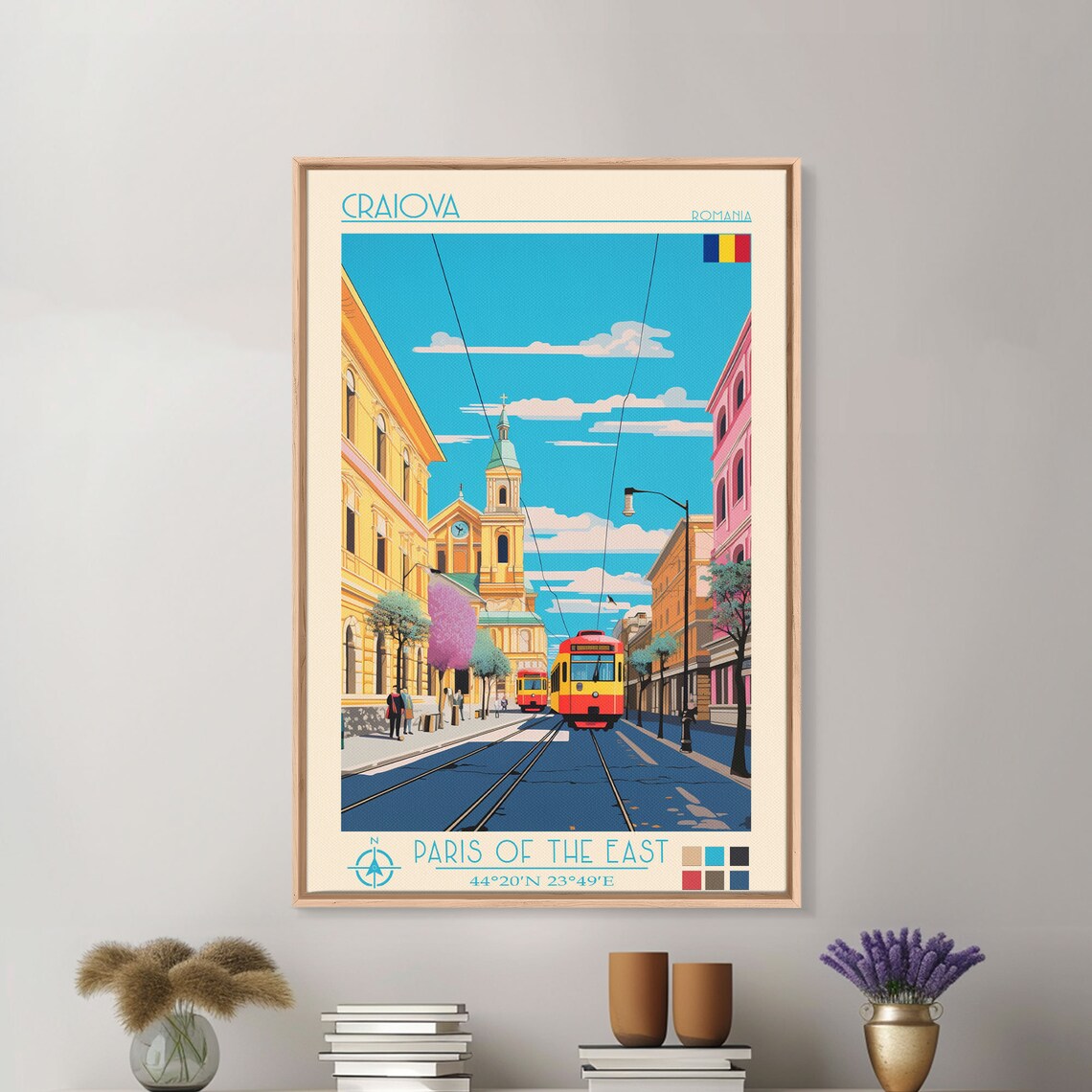 Craiova Romania Paris of the East Red Tram Street Church Travel Poster - Image 5