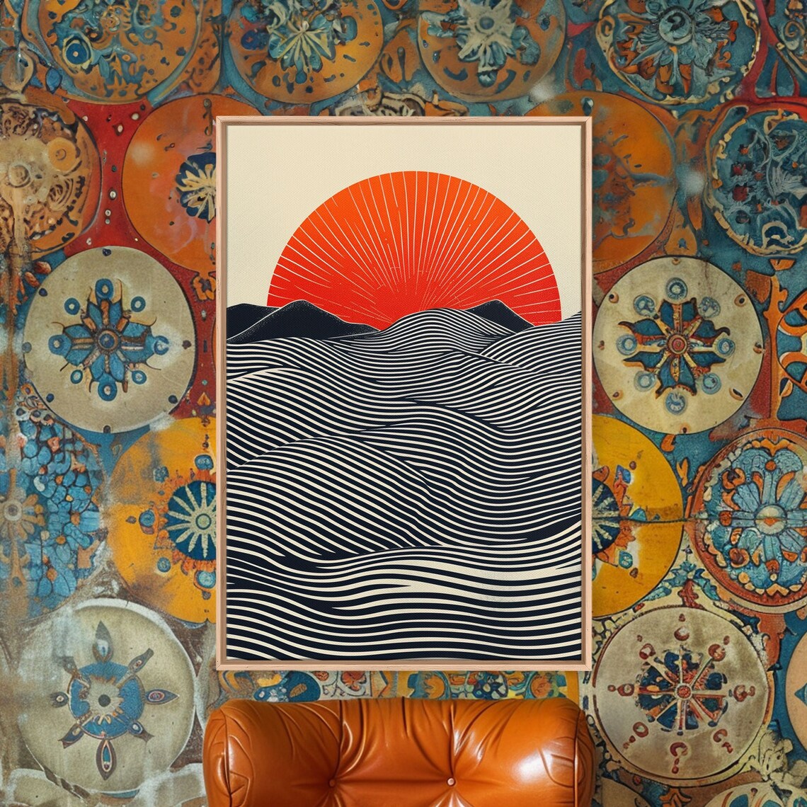 Modern Japanese Sunset Waves Line Art, Japandi Art Print - Image 3