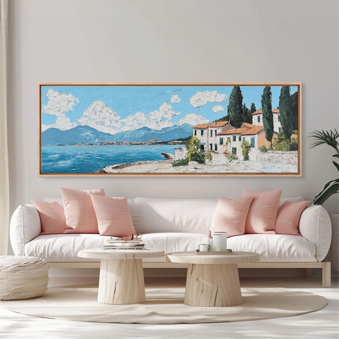 Italian Lake Coastal Villa Cypress Trees Impressionist Oil Travel Poster - Image 2