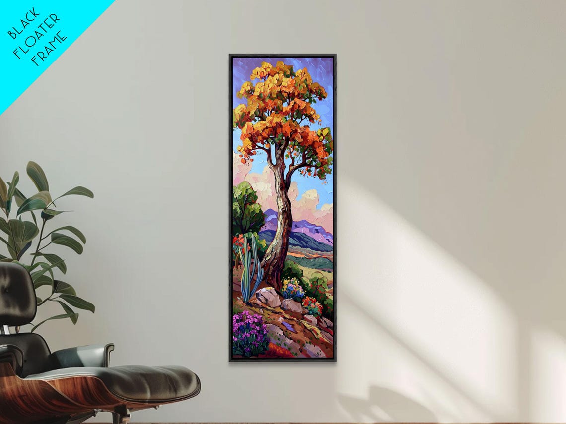 Autumn Tree Over Mountain Valley Impasto Oil Painting Landscape Poster - Image 5
