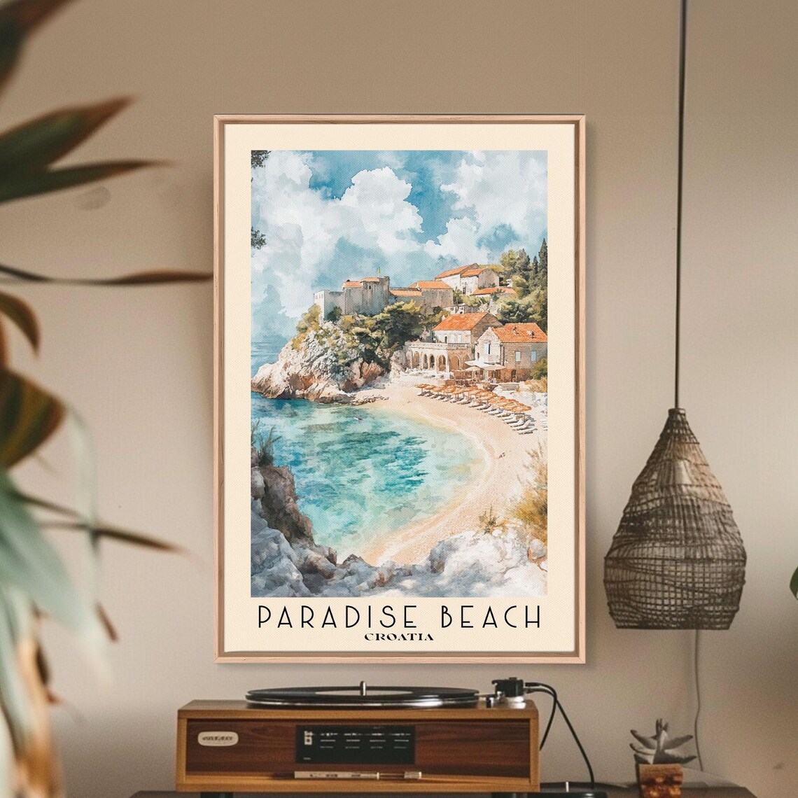 Paradise Beach Croatia Old Town Crescent Cove Turquoise Water Travel Poster - Image 2